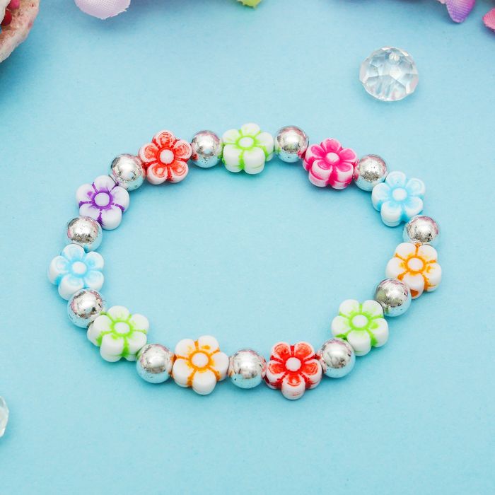 Браслет детский "Выбражулька" ромашки и бусинки, разноцветный