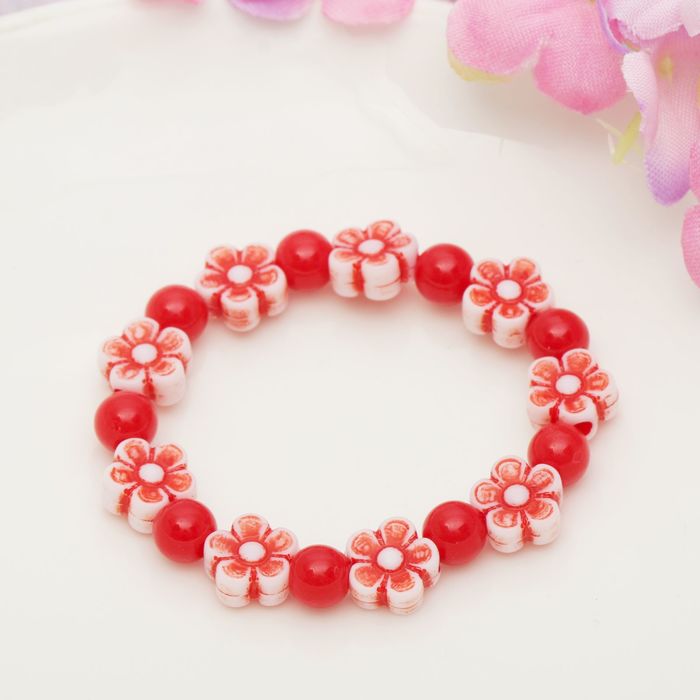 Браслет детский "Выбражулька" ромашки и бусинки, цвет красно-белый
