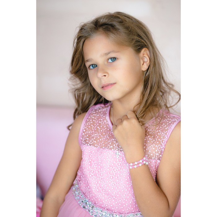 Браслет-пружинка детский "Выбражулька" цветочки хрустальные, цвет бело-розовый