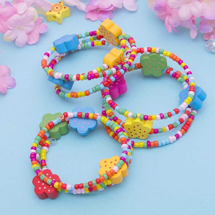 Браслет-пружинка детский "Выбражулька" 3 ряда, цветы в горошек, разноцветный