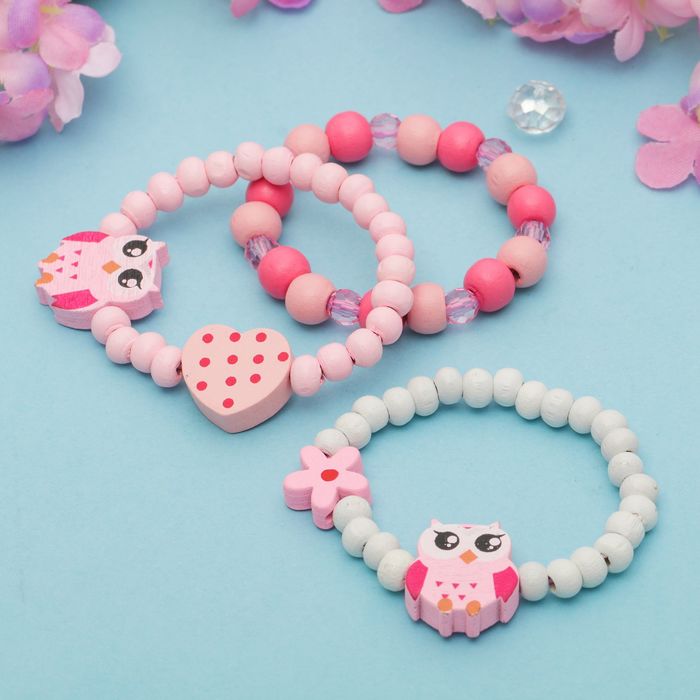 Браслет детский "Выбражулька" 3 нити, совушка, цвет бело-розовый