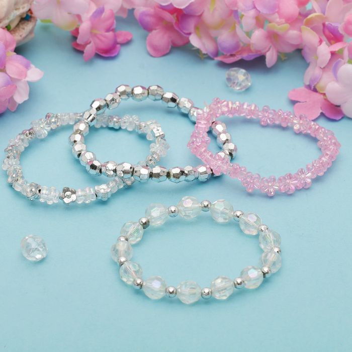 Браслет "Выбражулька", 4 нити, хрусталики, цвет бело-розовый