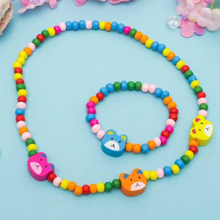 Набор детский "Выбражулька" 2 предмета: бусы, браслет, мишки, цвет МИКС