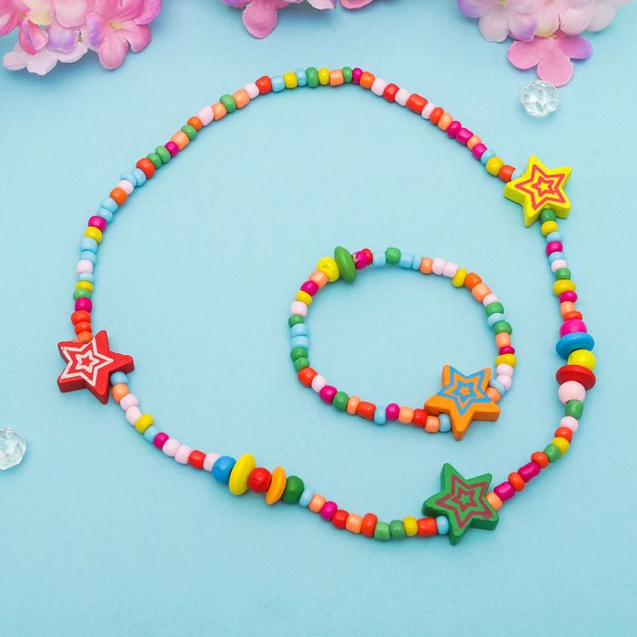 Набор детский "Выбражулька" 2 предмета: бусы, браслет, звёзды, цвет МИКС