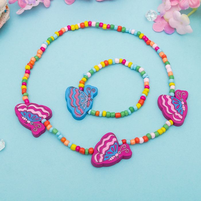 Набор детский "Выбражулька" 2 предмета: бусы, браслет, бабочек крылышки, цвет МИКС