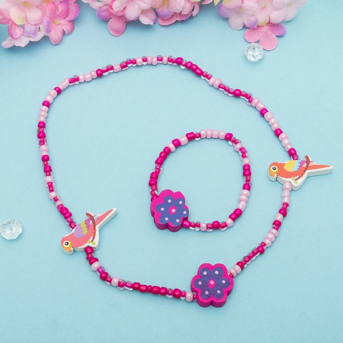 Набор детский "Выбражулька" 2 предмета: браслет, бусы, попугайчики, цвет МИКС