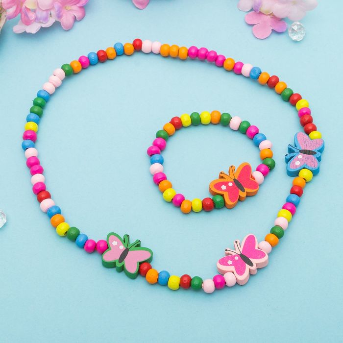 Набор детский "Выбражулька" 2 предмета: бусы, браслет, бабочки маленькие, цвет МИКС