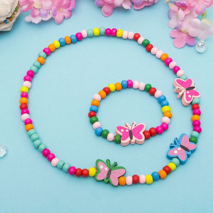 Набор детский "Выбражулька" 2 предмета: бусы, браслет, бабочки маленькие, цвет МИКС