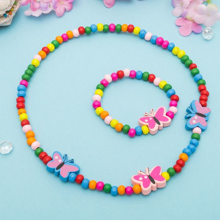 Набор детский "Выбражулька" 2 предмета: бусы, браслет, бабочки маленькие, цвет МИКС