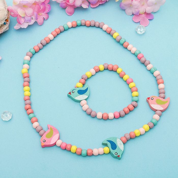 Набор детский "Выбражулька" 2 предмета: бусы, браслет, птички, цвет МИКС