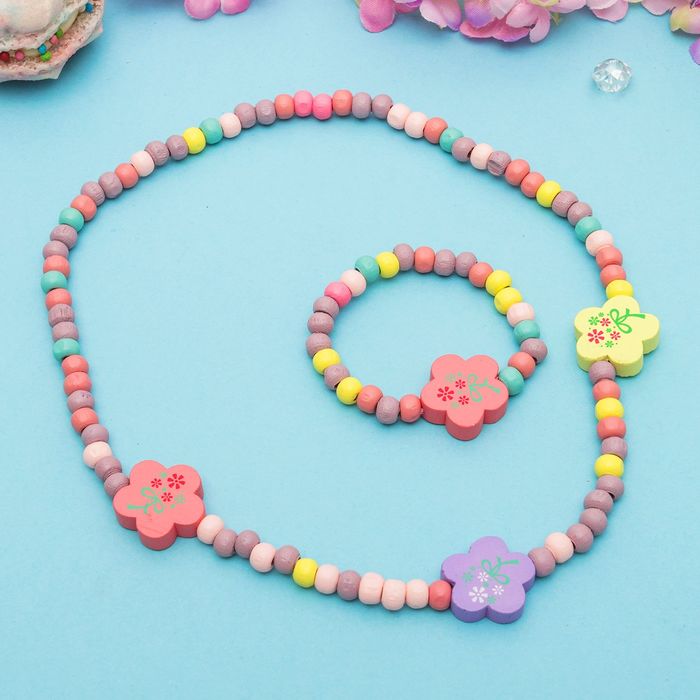 Набор детский "Выбражулька" 2 предмета: бусы, браслет, шестицветик, цвет МИКС