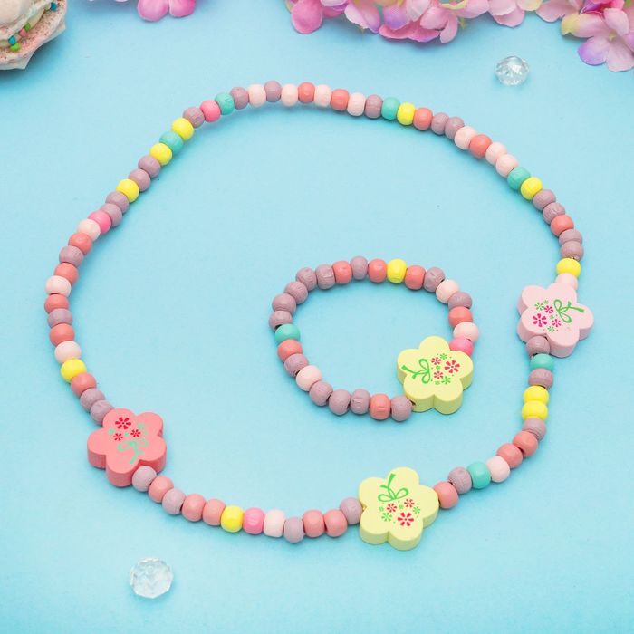 Набор детский "Выбражулька" 2 предмета: бусы, браслет, шестицветик, цвет МИКС