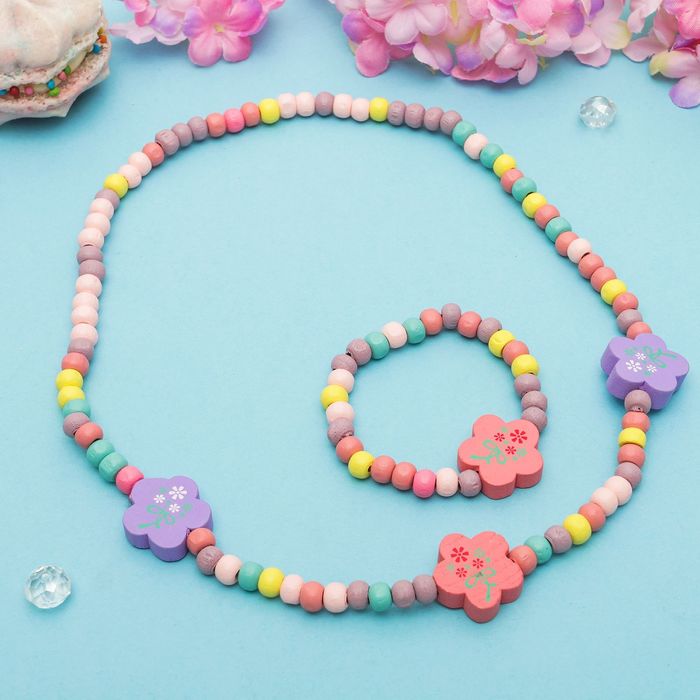 Набор детский "Выбражулька" 2 предмета: бусы, браслет, шестицветик, цвет МИКС