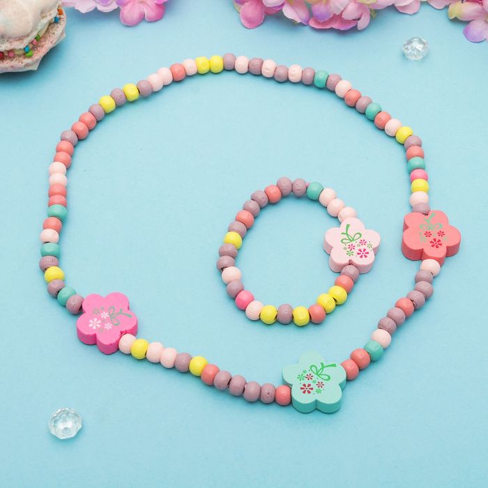 Набор детский "Выбражулька" 2 предмета: бусы, браслет, шестицветик, цвет МИКС