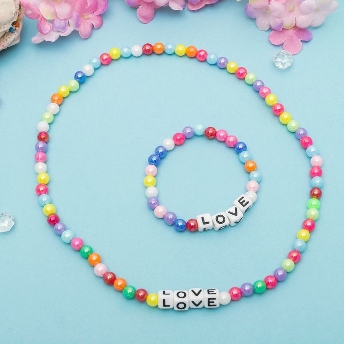 Набор детский "Выбражулька" 2 предмета: бусы, браслет, любовь, цвет МИКС