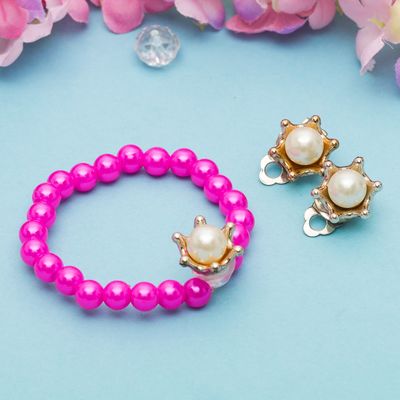 Набор детский "Выбражулька" 2 предмета: браслет, клипсы, жемчужинка, цвет МИКС