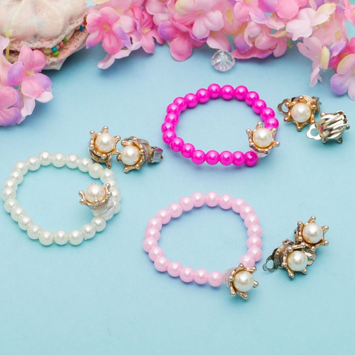 Набор детский "Выбражулька" 2 предмета: браслет, клипсы, жемчужинка, цвет МИКС