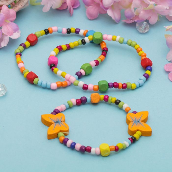 Браслет детский "Выбражулька" 3 нити, бабочки на радуге, цвет микс