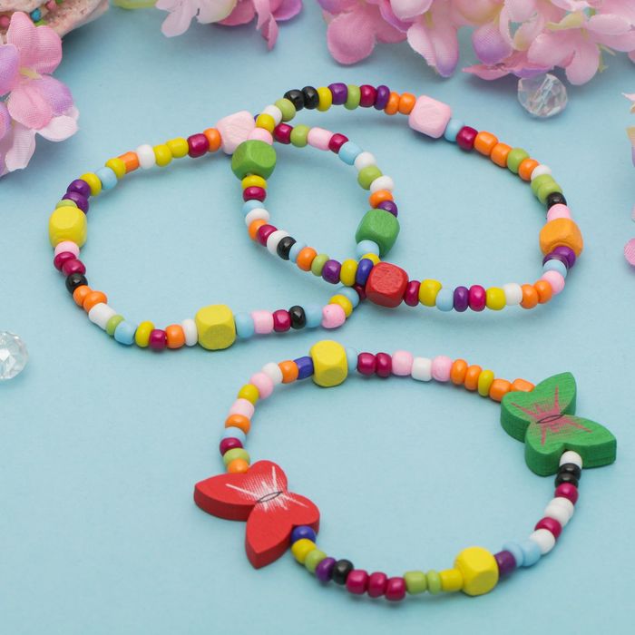 Браслет детский "Выбражулька" 3 нити, бабочки на радуге, цвет микс