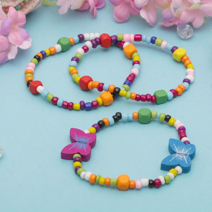 Браслет детский "Выбражулька" 3 нити, бабочки на радуге, цвет микс