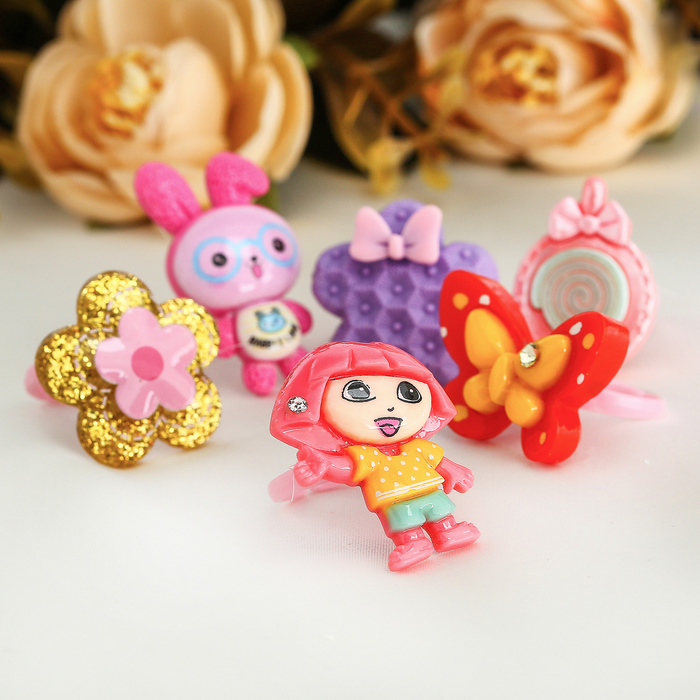 Кольца детские "Ассорти" девичье, цвет микс