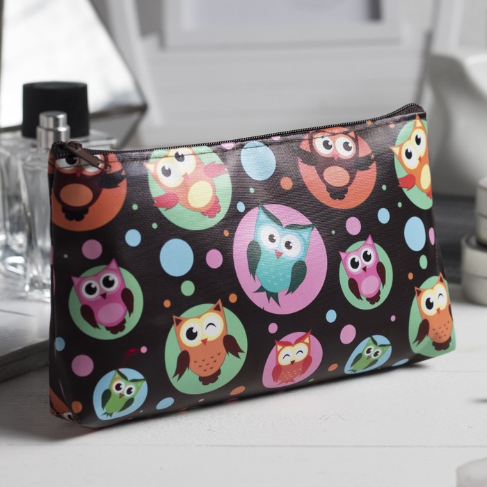 Косметичка простая «Совы» , отдел на молнии, цвет коричневый
