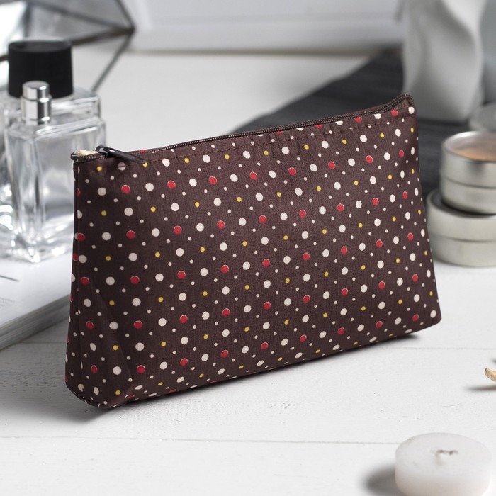 Косметичка простая «Горох», отдел на молнии, цвет коричневый