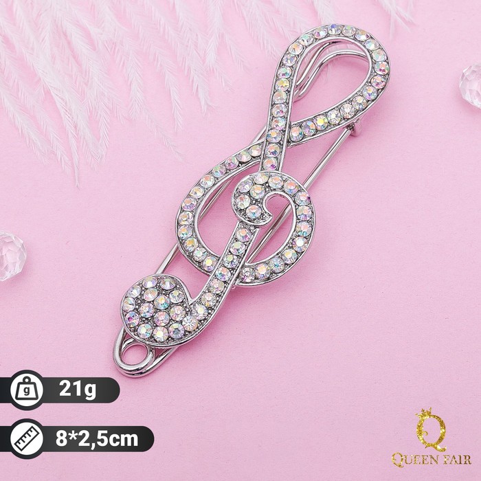 Брошь "Скрипичный ключ", цвет радужный в серебре