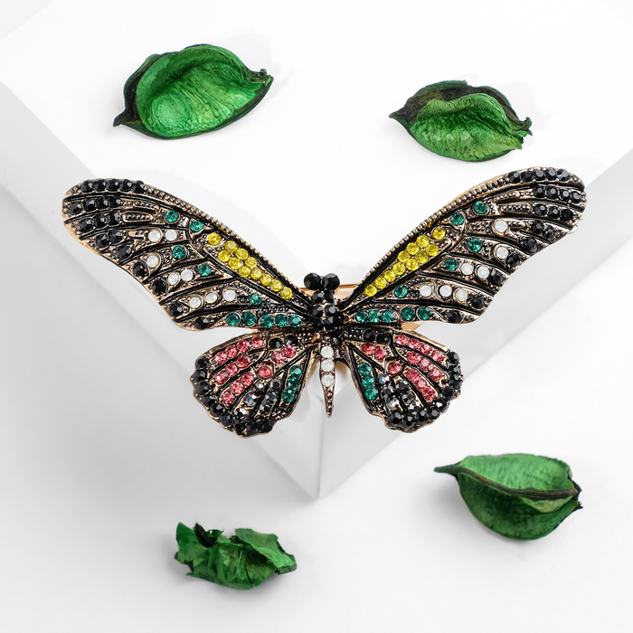 Брошь "Бабочка сказочница", разноцветная в золоте