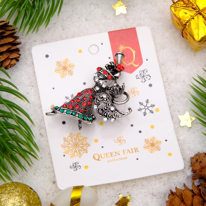 Брошь "Новогодняя сказка" ангел музыкальный, цвет красно-зеленый в чернёном золоте