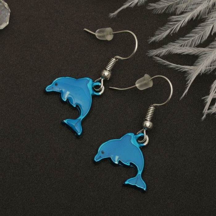 Серьги эмаль "Мульти" дельфин, цвет голубой в серебре