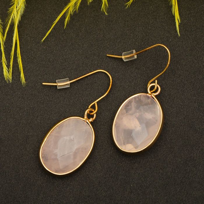 Серьги "Нэйчерэл" овал, розовый кварц