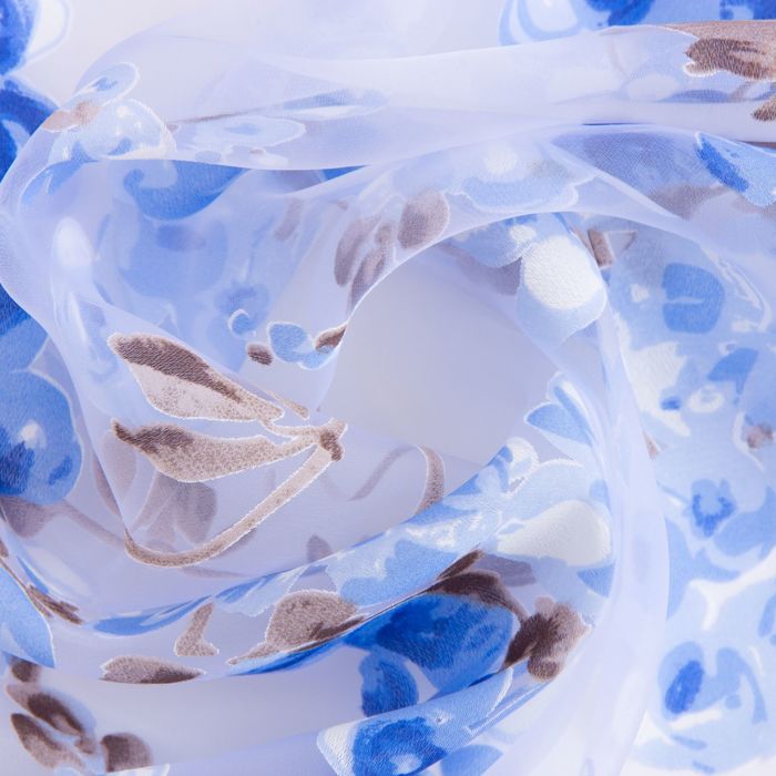 Тюль "Этель" Виноградная лоза (синий) без утяжелителя, ширина 135 см, высота 270 см