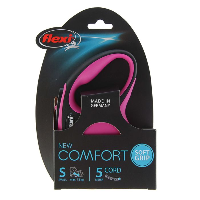 Рулетка Flexi New Comfort S (до 12 кг) трос 5 м, черный/розовый