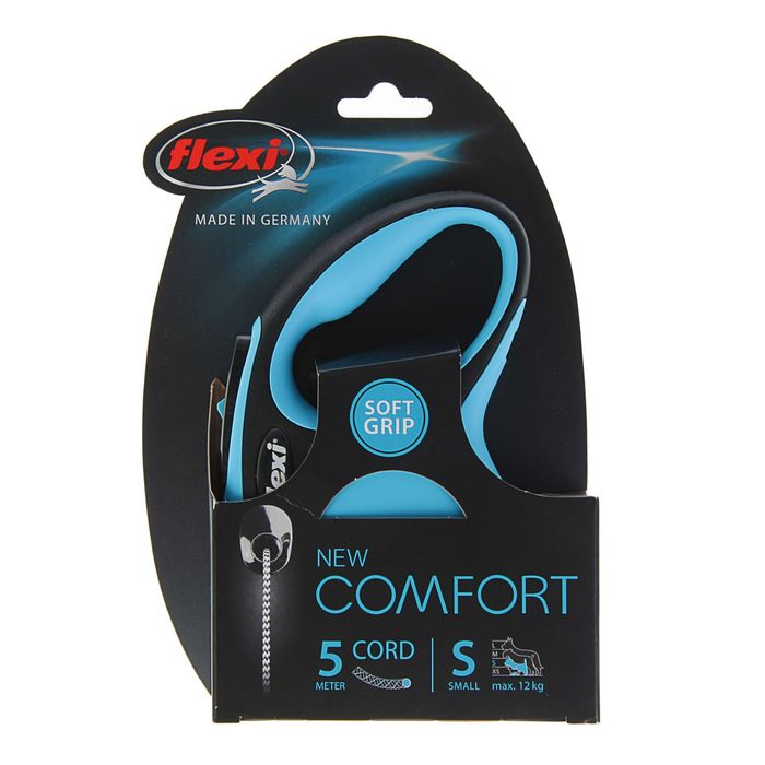 Рулетка Flexi New Comfort S (до 12 кг) трос 5 м, черный/синий