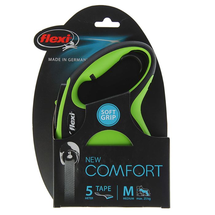 Рулетка Flexi New Comfort М (до 25 кг) лента 5 м, черный/зеленый