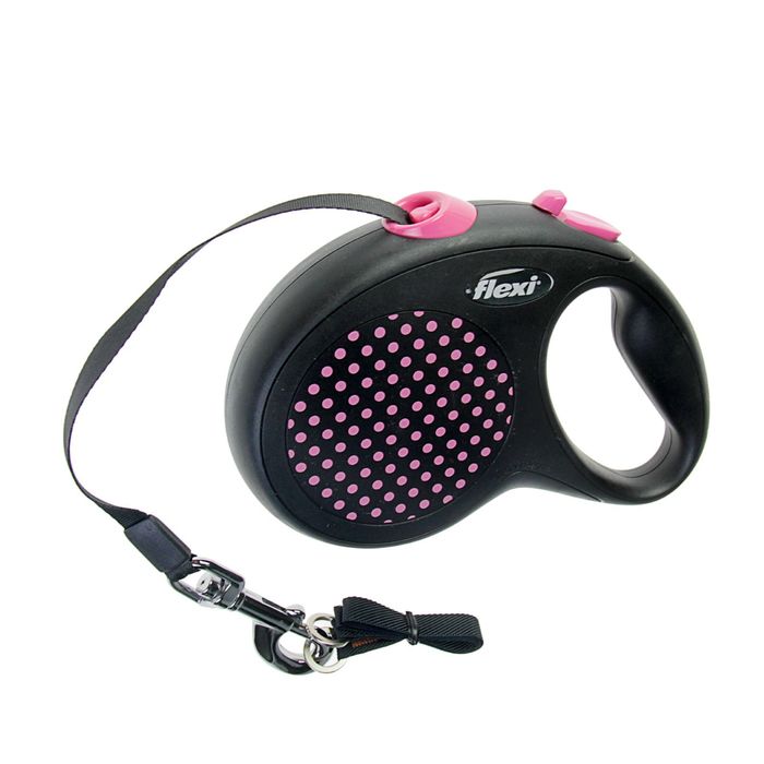 Рулетка Flexi Design L (до 50 кг) 5 м лента, черная/розовый горошек