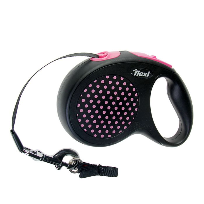 Рулетка Flexi Design M (до 25 кг) 5 м лента, черная/розовый горошек