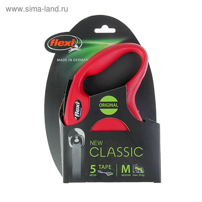 

Рулетка Flexi New Classic M (до 25 кг) лента 5 м, красная