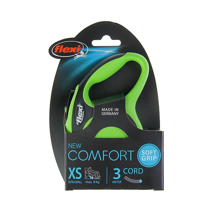 Рулетка Flexi New Comfort XS (до 8 кг) трос 3 м, черный/зеленый