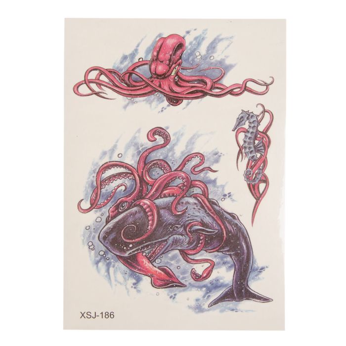 Татуировка на тело "Осьминог, кит"