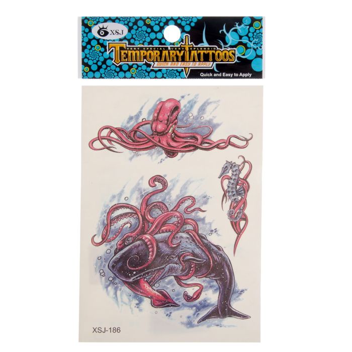 Татуировка на тело "Осьминог, кит"