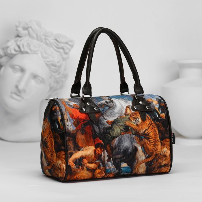 Сумка женская на молнии "Охота на тигров и львов", 1 отдел, разноцветная