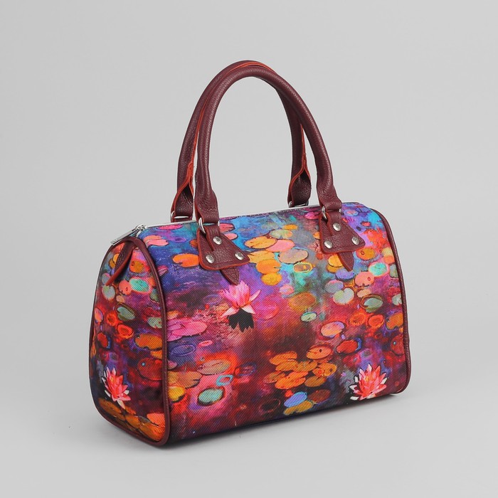 Сумка женская на молнии "Лотосы", 1 отдел, разноцветная