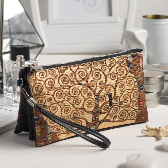 Косметичка простая на молнии "Древо жизни", 3 отдела, цвет коричневый