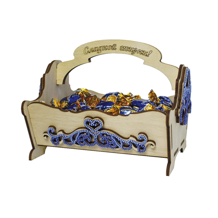 Набор для изготовления конфетницы из фанеры "Сладкой жизни!" с бисером, 16.1x15,7x13,5 см