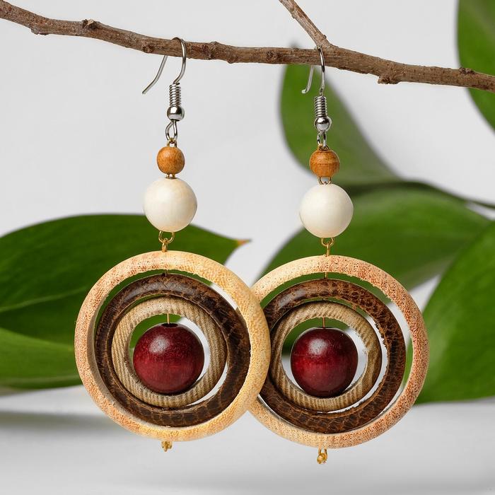 Серьги ручная работа, деревянные "Рашен", цветные