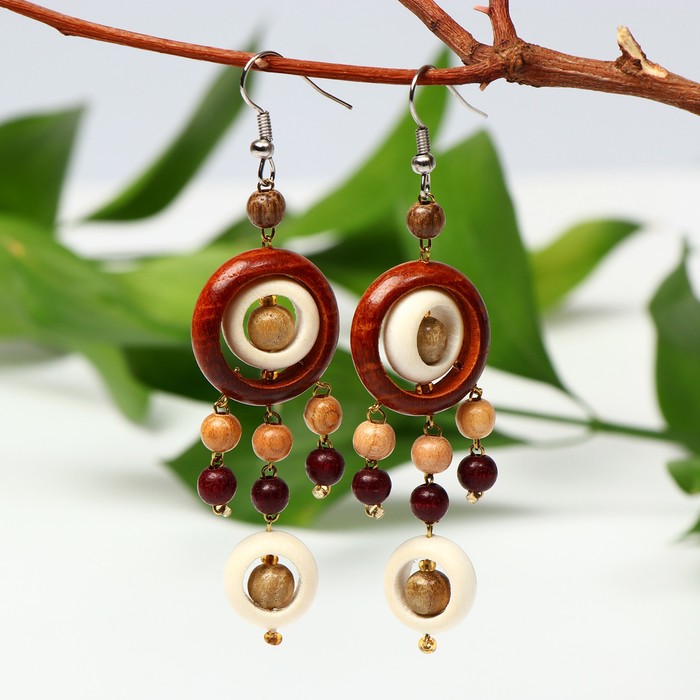 Серьги ручная работа, деревянные "Фея", цвет МИКС