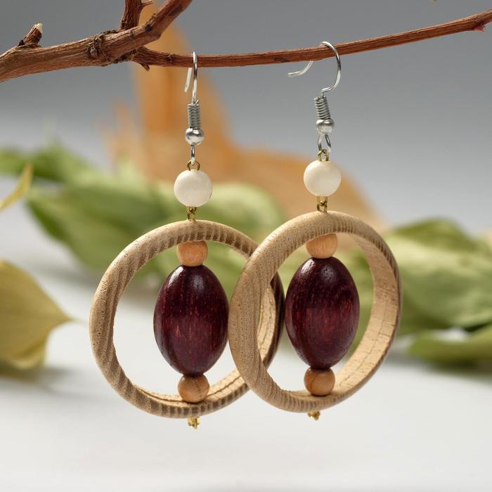 Серьги ручная работа, деревянные "Истина", цвет светло-коричневый