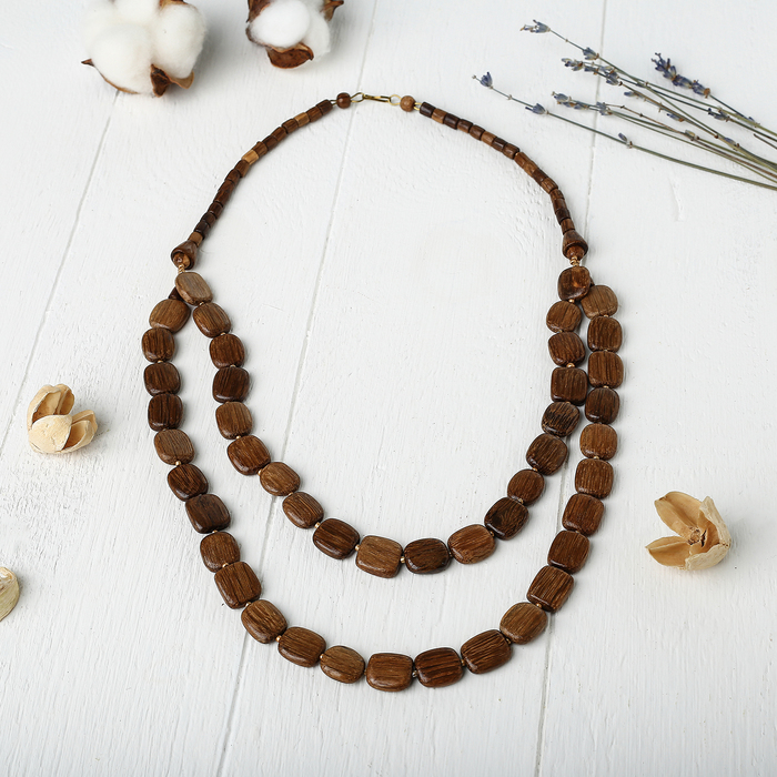 Бусы ручная работа, деревянные "Камешки" 2-а ряда, цветные